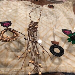 Paparazzi Earthy Brown Necklace with Tan Accents, Matching Bracelets